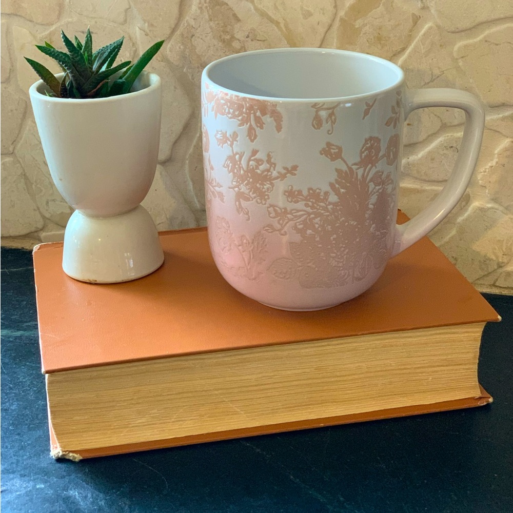 SHABBY CHIC | Embossed Pink Floral Mug/Cup | Pale Pink Flower Design